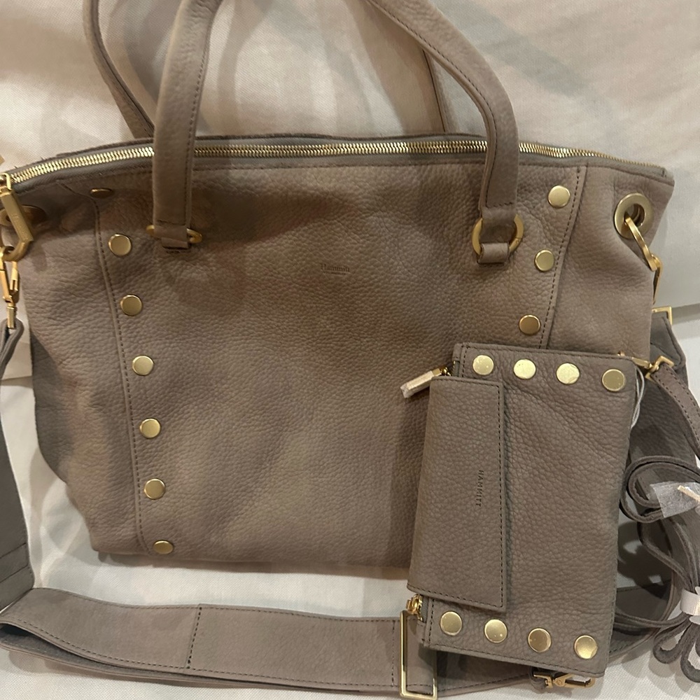 Hammitt Daniel Large Grey and Brushed Gold with NEW Levy bag/wallet.